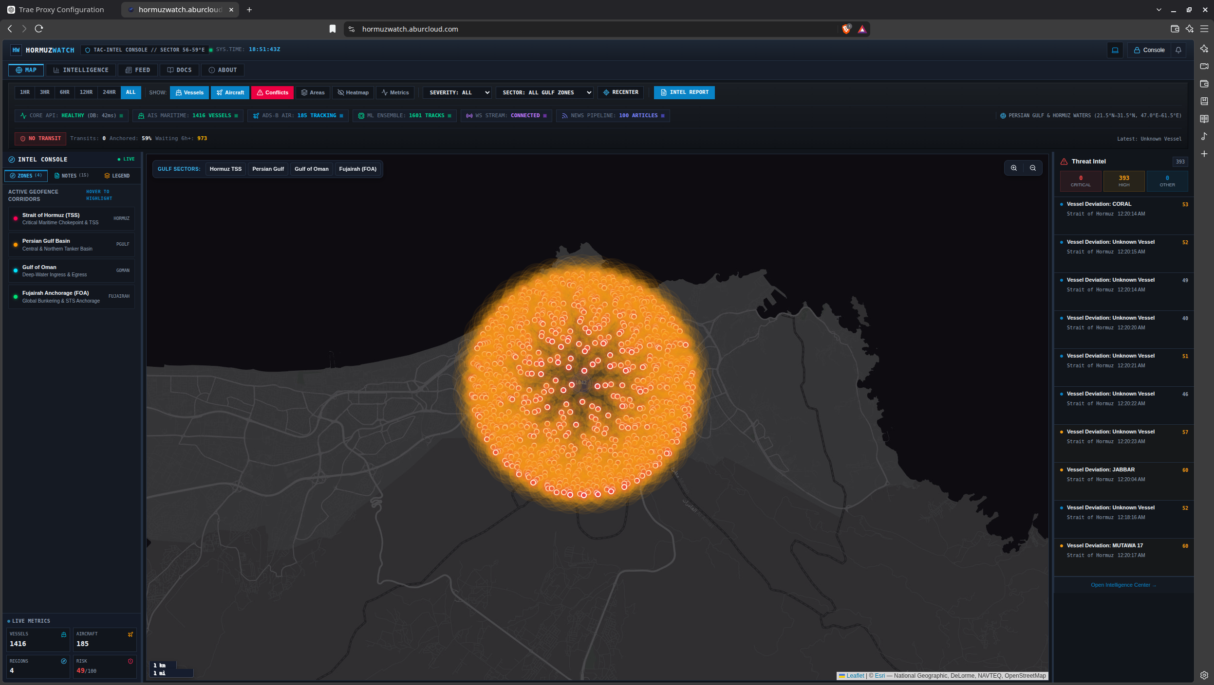 HormuzWatch Tactical Map Interface